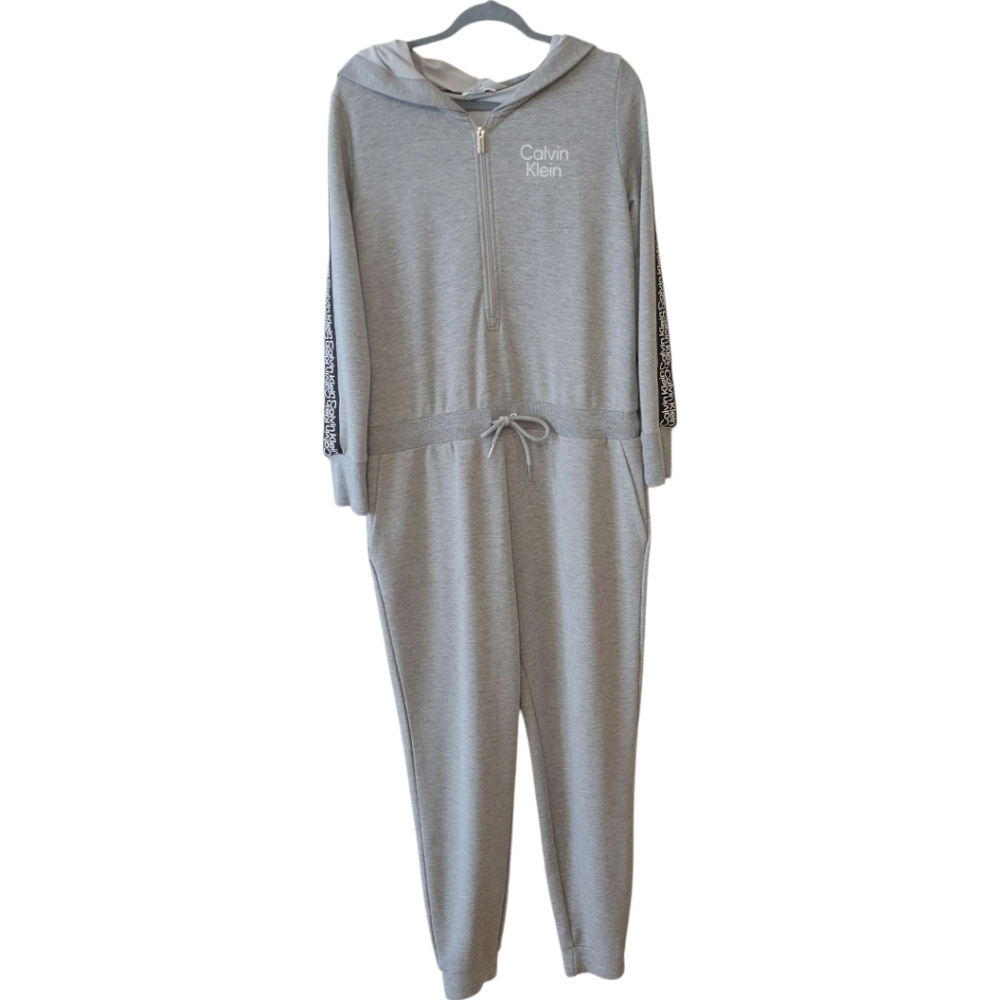 Calvin Klein Gray Fleece Hooded Athleisure Jumpsuit Size Large